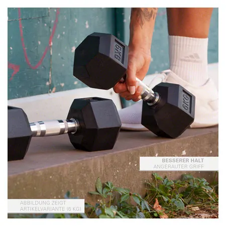 Hex rubber compact dumbbell, 8 kg, piece