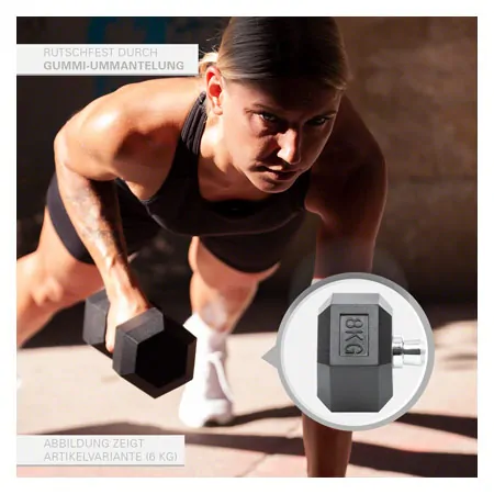 Hex rubber compact dumbbell, 8 kg, piece