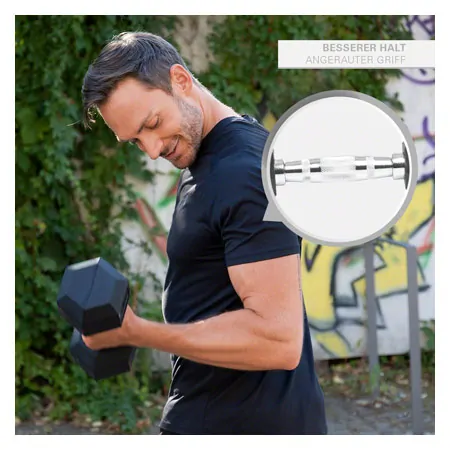 Hex rubber compact dumbbell, 9 kg, piece