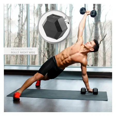 Hex rubber compact dumbbell, 9 kg, piece