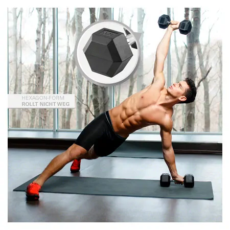 Hex rubber compact dumbbell, 10 kg, piece