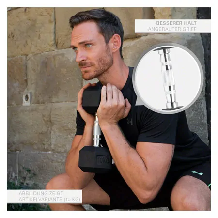 Hex rubber compact dumbbell, 12,5 kg, piece