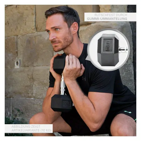 Hex rubber compact dumbbell, 17,5 kg, piece