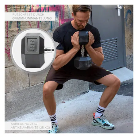 Hex rubber compact dumbbell, 20 kg, piece