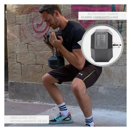 Hex rubber compact dumbbell, 22,5 kg, piece