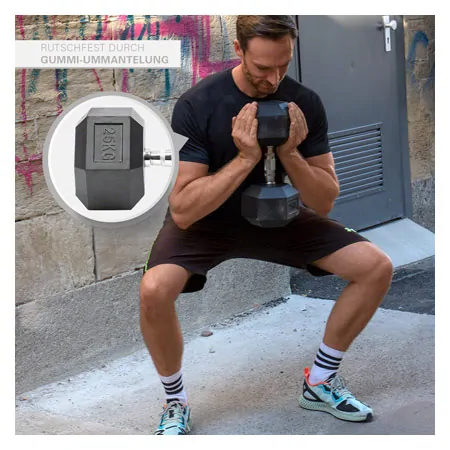 Hex rubber compact dumbbell, 25 kg, piece
