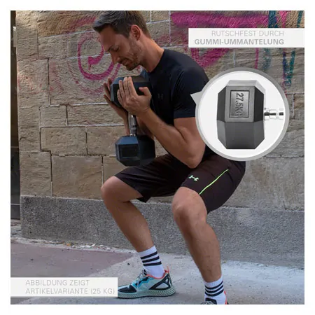 Hex rubber compact dumbbell, 27,5 kg, piece