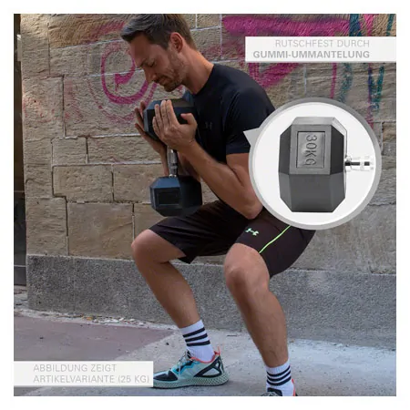 Hex rubber compact dumbbell, 30 kg, piece