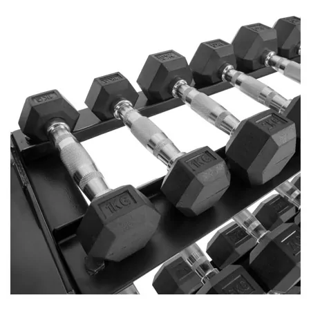 Dumbbell stand set with 12 pairs Hex dumbbells, 1-15 kg, LxWxH 119x50x76 cm