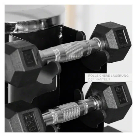 Dumbbell tower set with 10 pairs of hex dumbbells, 1-10 kg, LxWxH 51x51x123 cm
