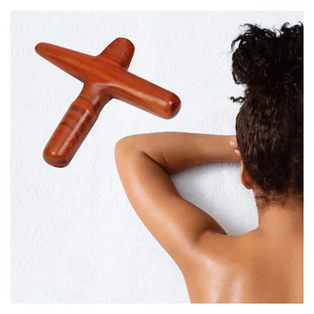 Asian wellness-massage cross made of wood, one-piece incl. examples of use