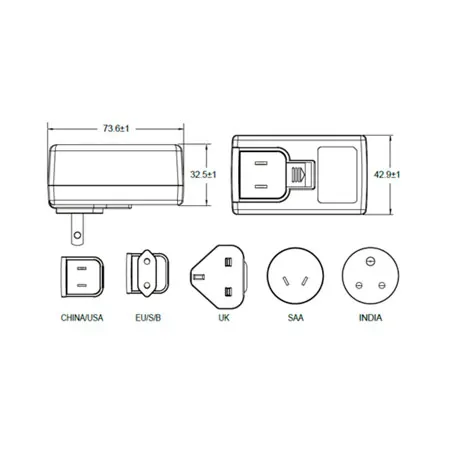 Gymna power supply with 6 different adapters