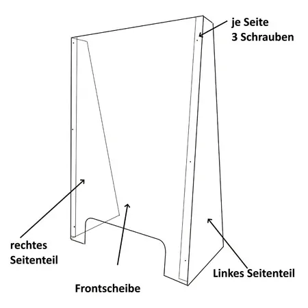 Hygiene protective wall made of acrylic glass 58x86x30 cm, with pass-through 40x11 cm