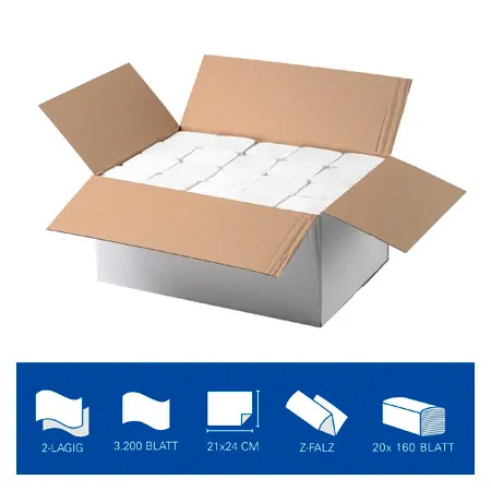 Sport-Tec folded paper towel, LxB 21x24 cm, 20x160 pieces, white