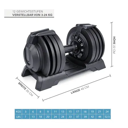 Sport-Tec adjustable dumbbell, 3-24 kg