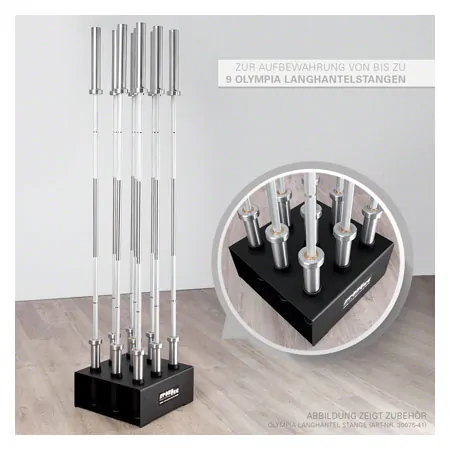 Floor stand for 9 Olympia barbell bars, LxWxH 46x46x22 cm