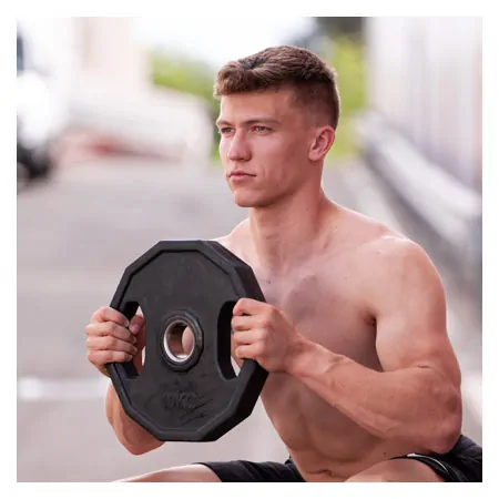 Olympia weight plate with rubber cover and handle,  5 cm, 10 kg, one piece