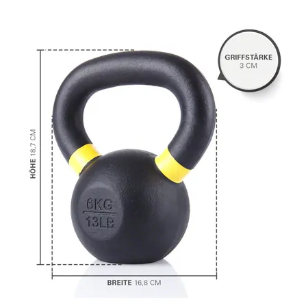 Sport-Tec Kettlebell Powdercoated, 6 kg, black/ light yellow