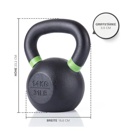 Sport-Tec Kettlebell Powdercoated, 14 kg, black/light green