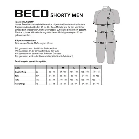 BECO men's wetsuit, shorty, one-piece suit