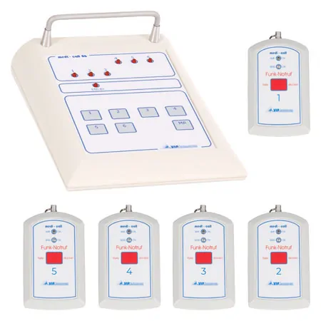 Emergency call system receiving unit medi-call 06, 6 channels incl. 5 transmitters