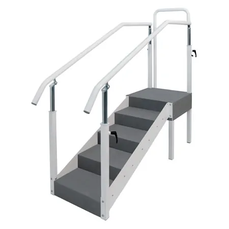 Exercise staircase with adjustable handrail, single design