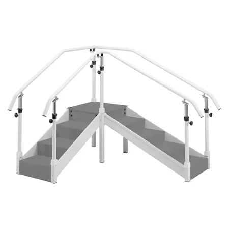 Exercise staircase with adjustable handrails, corner section