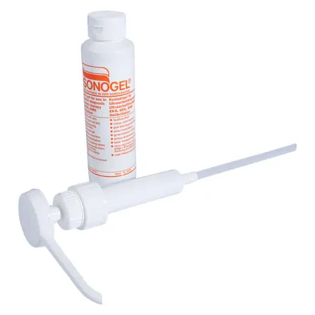 Filling pump for ultrasound gel incl. 250 ml dosing bottle for 5 and 10 liter canister