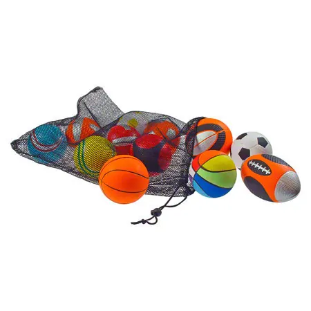 Mini sport ball set from PU foam in the net,  10 cm, 12 pieces