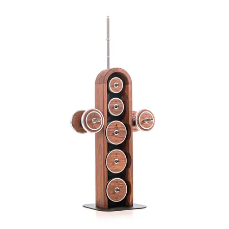 NOHRD WeightPlate Tower 2x dumbbells, 1x barbell 20x weight plates, walnut