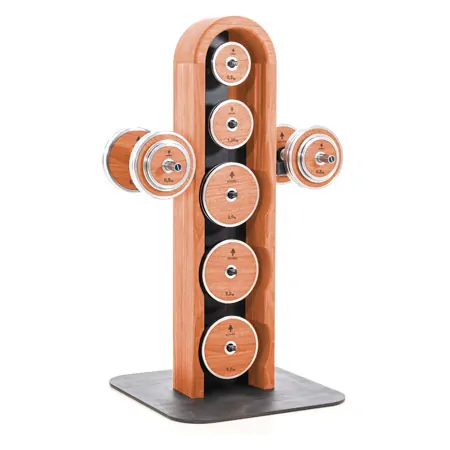 NOHrD WeightPlate Tower 2x dumbbells, 1x barbell 20x weight plates, cherry