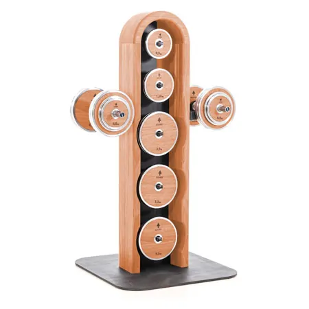 NOHrD WeightPlate Tower 2x dumbbells, 1x barbell 20x weight plates, oak