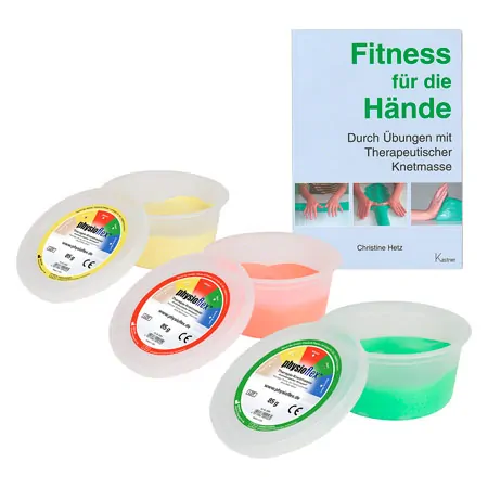 Physioflex Therapy Clay, Set: 85 g, soft, medium, strong, incl. Book