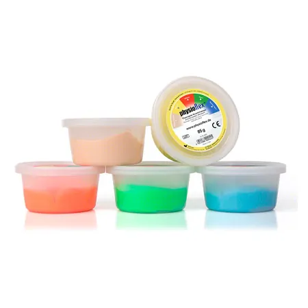 Physioflex therapy kneading mass, set: 85 g, 1x each extra soft, soft, medium, hard, extra hard
