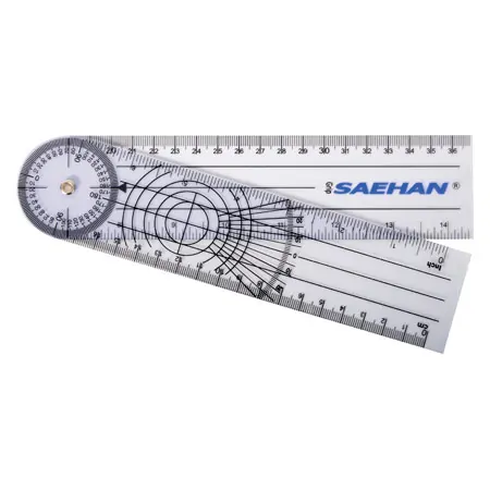 Protractor, leg length 18 cm, transparent