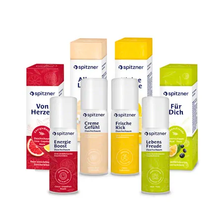 Spitzner shower foam testing set with gift wraps, 4 bottles  50 ml