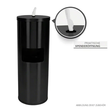 Sport-Tec disinfectant wipe dispenser, black stainless steel, incl. waste garbage can
