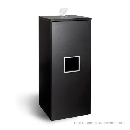 Sport-Tec disinfectant wipe dispenser, black wood, incl. waste garbage can