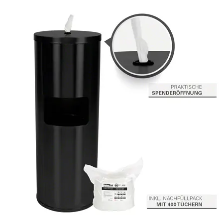 Sport-Tec disinfectant wipe dispenser, stainless steel black incl. 400 wipes