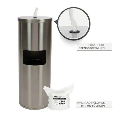Sport-Tec disinfection wipes dispenser, stainless steel incl. 400 wipes