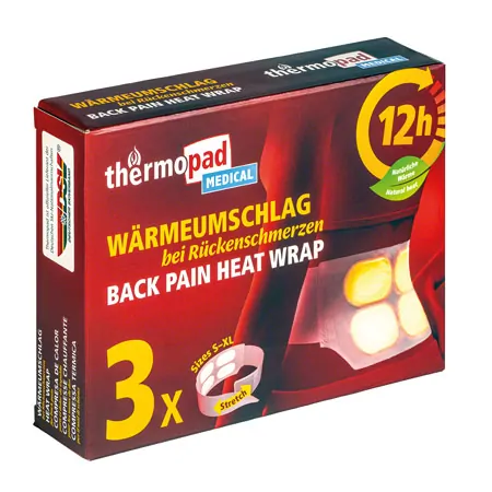 Thermopad heat wrap for back pain, box of 3