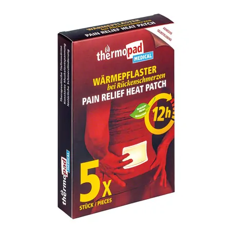 Thermopad heating patch for back pain, box of 5