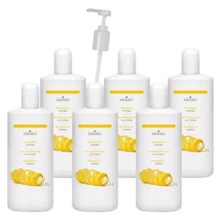 cosiMed massage oil set 6x massage oil lemon, 1 l, incl. dosing pump