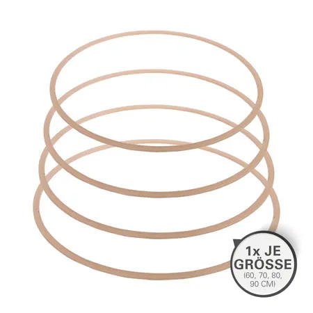 wooden gymnastics hoops, set of 4, 1x each  60 cm,  70 cm,  80 cm,  90 cm