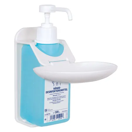 Wall holder for 350/500 ml hand disinfectant incl. drip tray, 2 pcs.