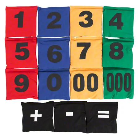 Beanbags with numbers-set, 12x12 cm, 15 pieces.