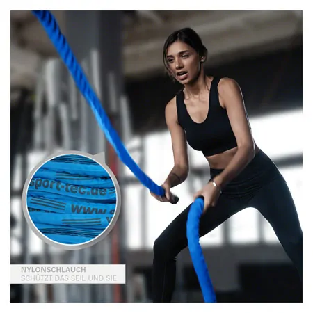 Fitness cable Battle Rope coated,  3 cm x 20 m, blue, 7 kg