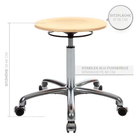 Rotatory stool exclusive with wooden seat and castors