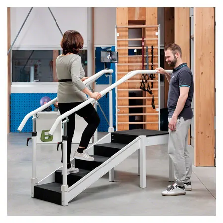 Exercise staircase with adjustable handrail, single design