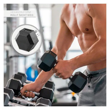 Hex rubber compact dumbbell, 5 kg, piece